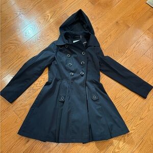 Via Spiga Hooded Double-Breasted Fit & Flare Trench Coat – Size Small – Black